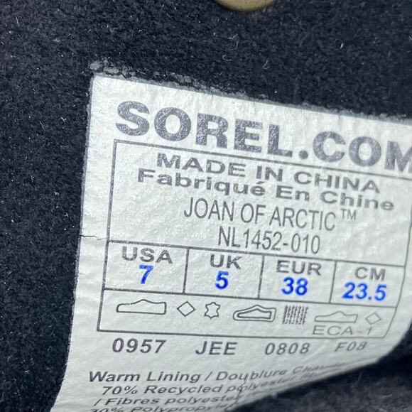 Sorel Joan of Arctic Snow Boots Leather Rubber Faux Fur Waterproof Black Size 7 - Picture 12 of 13